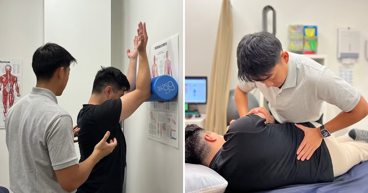 A physiotherapist and a chiropractor treating patients side by side at Wally's Health Clinics in Darling Square, Sydney